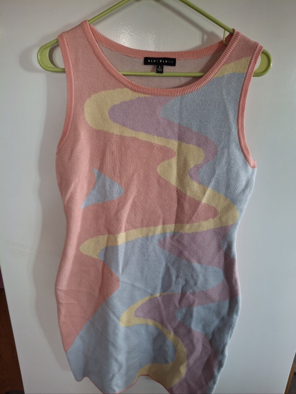 Blue Blush Pastel Swirl Knit Tank Dress - Pink, Light Blue & Yellow